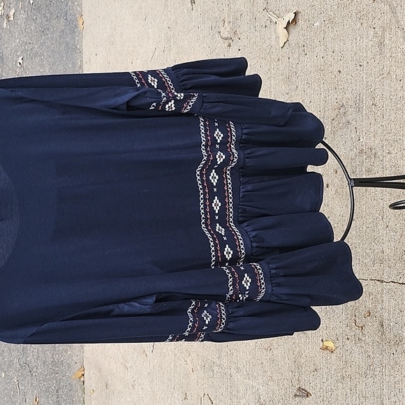 Angel + Premium Bell Sleeve Aztek Embroidery Long Slv Sz. L Blouse Tunic - Picture 5 of 9